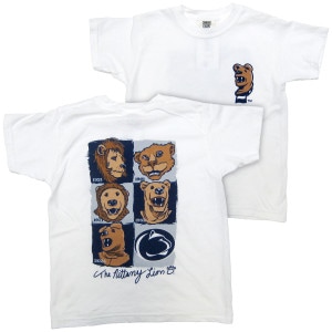 white youth short sleeve t-shirt with evolution of the Penn State Nittany Lion graphic